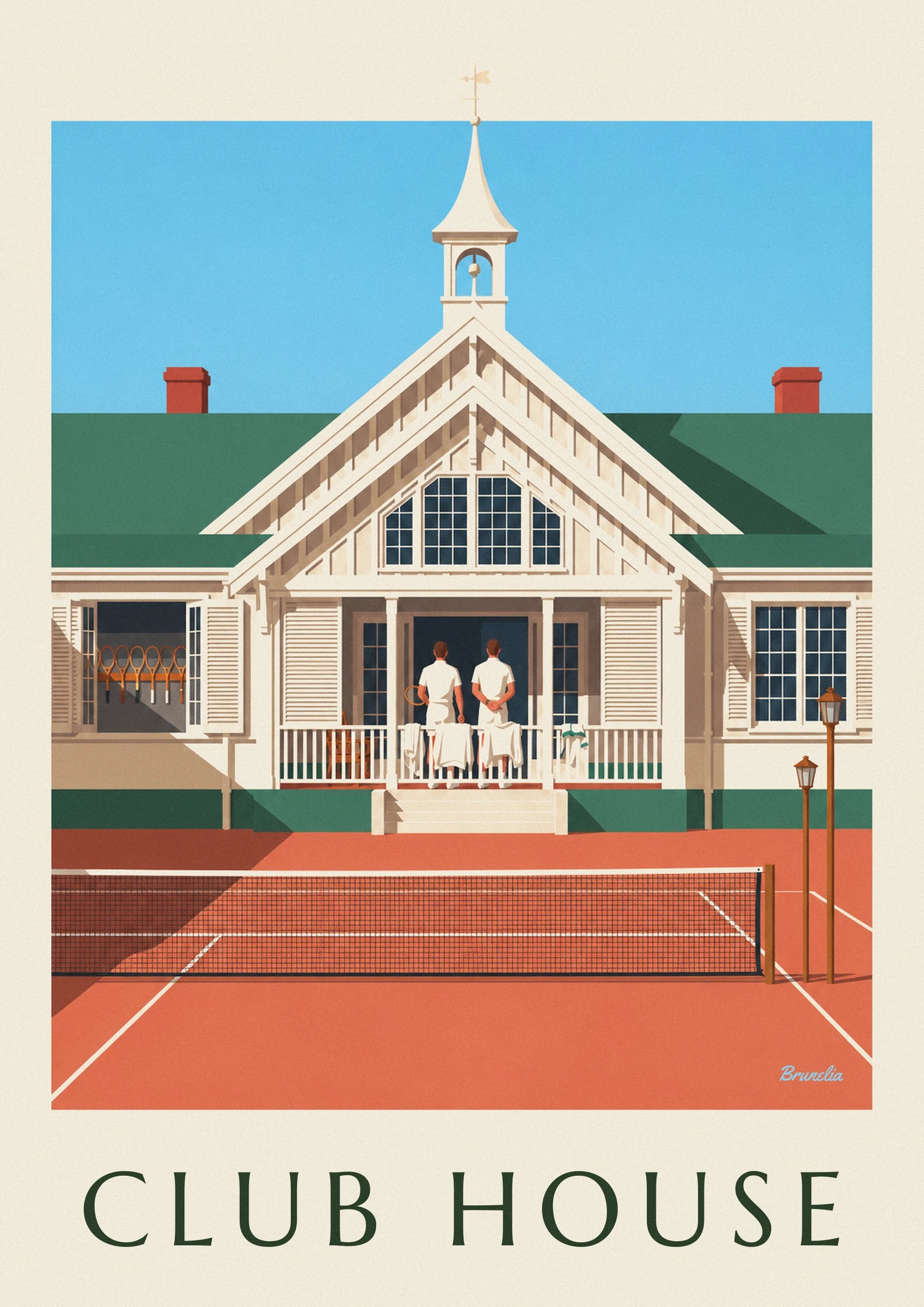 The club's cream cupola and small-paned windows beneath the blue sky