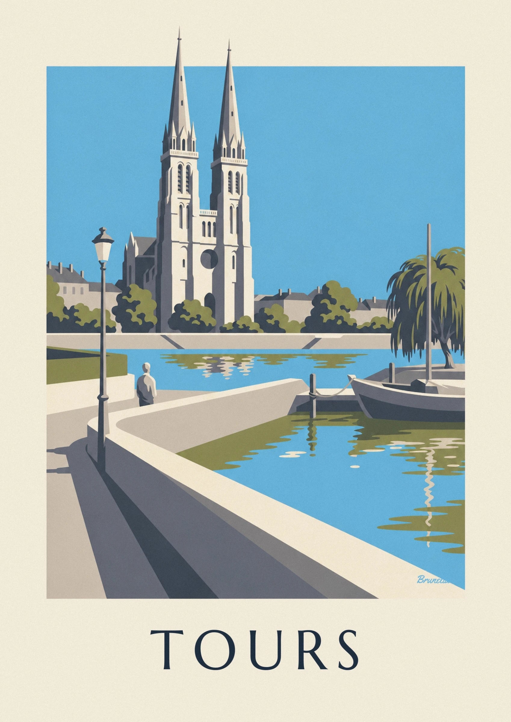 Les 2 flèches de la cathédrale de Tours au-dessus des arbres et des toits
