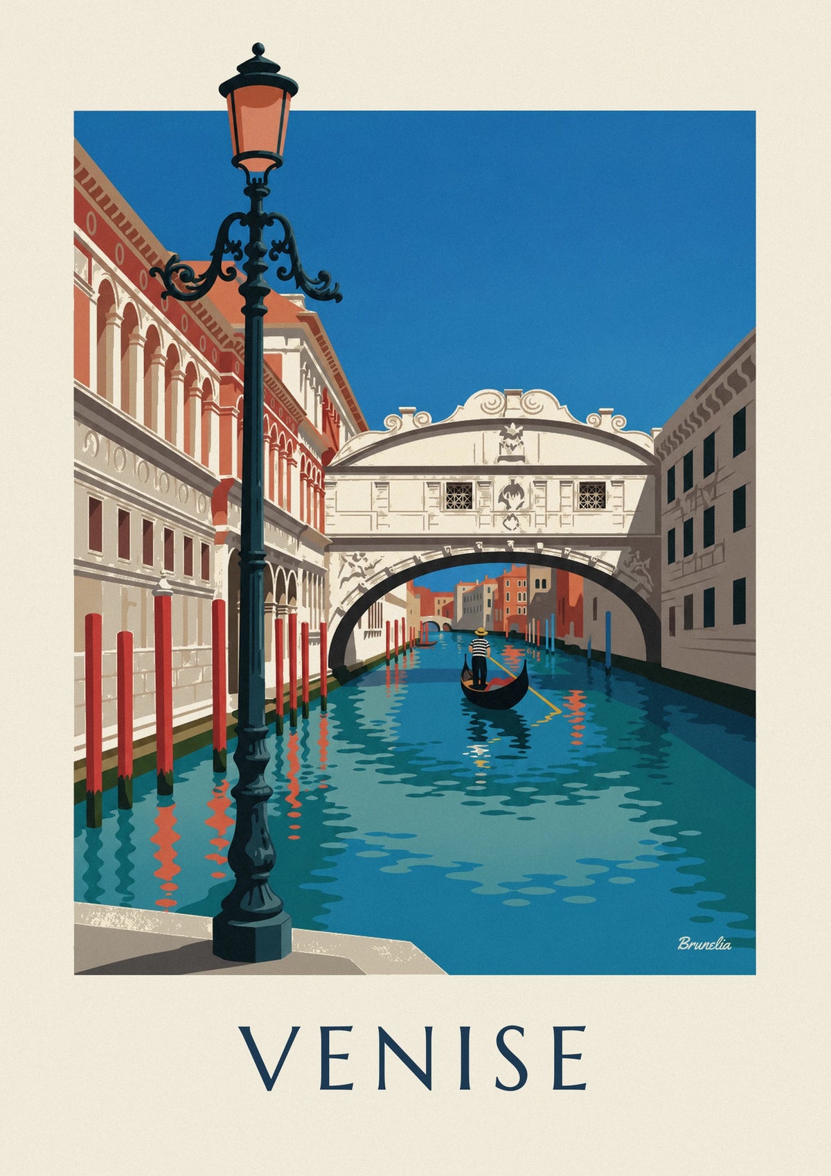 Affiche gondole sous le pont des Soupirs à Venise