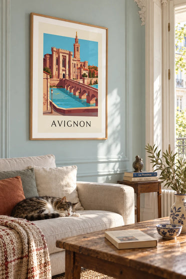 Affiche palais des Papes et pont Saint-Bénézet à Avignon : encadrée au mur