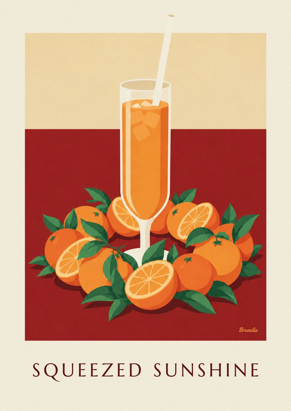 Affiche jus d'orange frais et couronne d'oranges