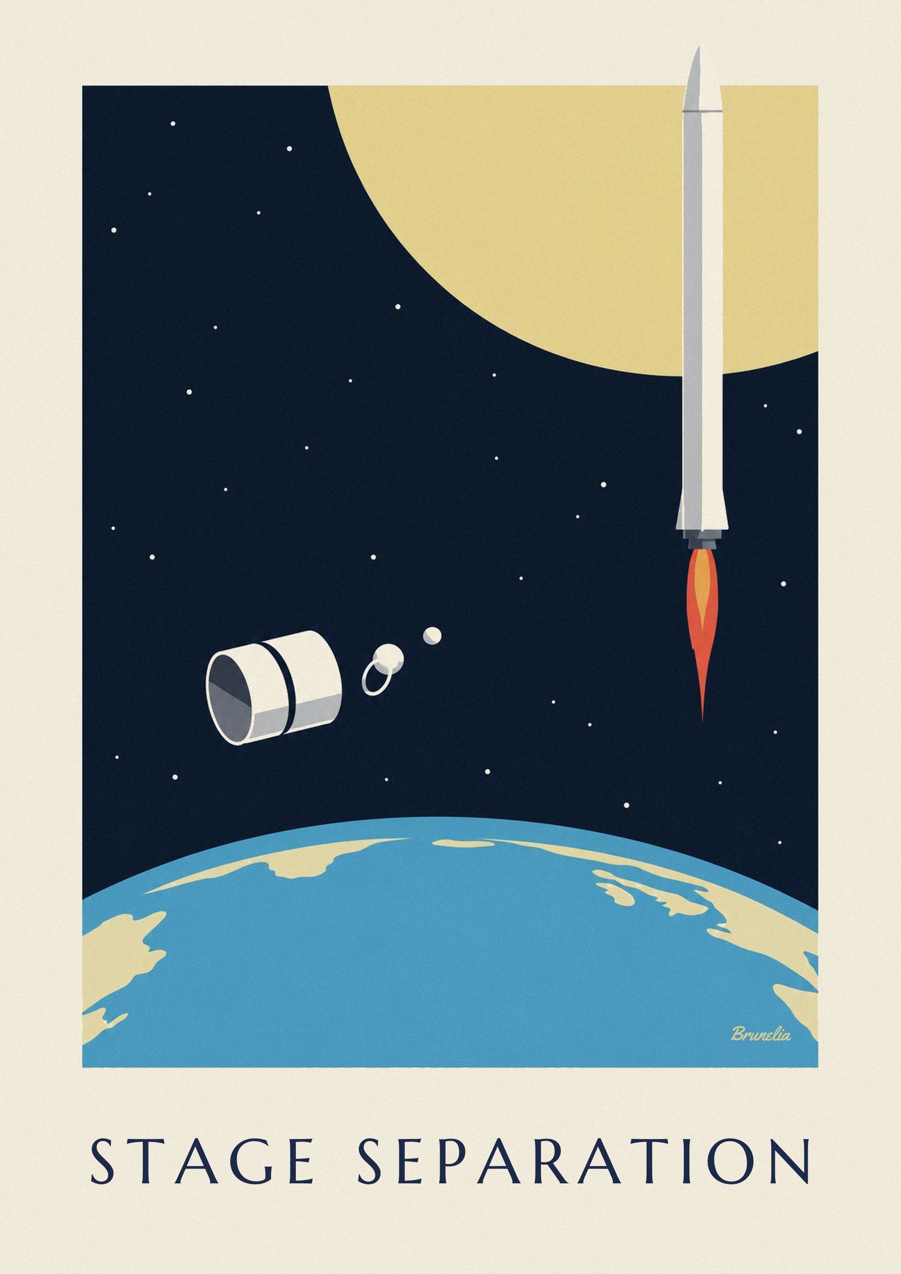 Rocket stage separation above Earth poster: close-up detail