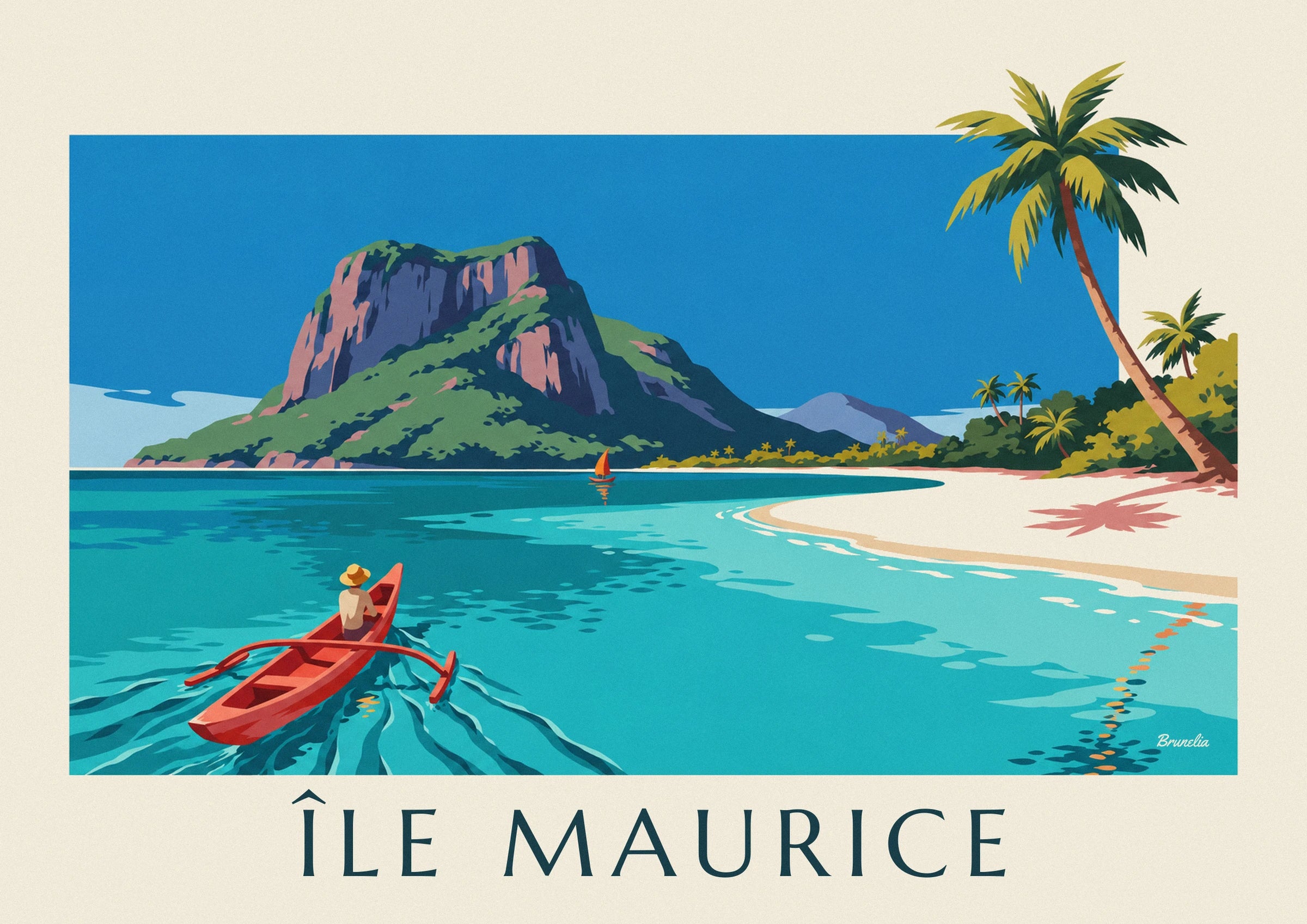 Juliste laguuni, kookospalmut ja Morne Brabant Mauritiuksella: lähikuva yksityiskohdasta