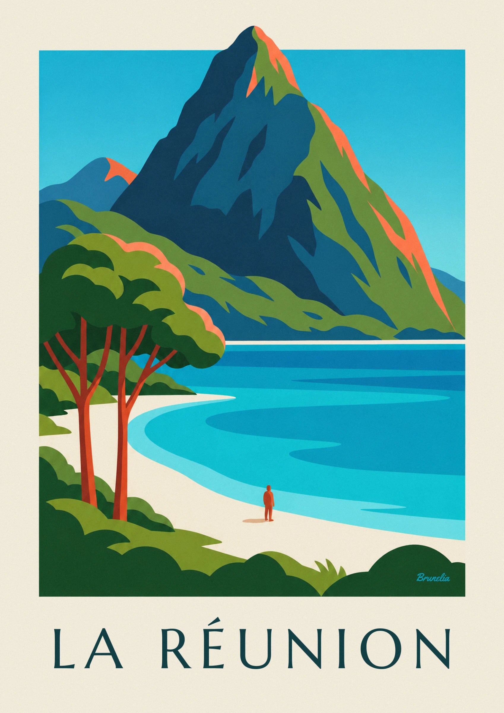 The rocky peak with deep blue slopes, green crests and orange ridges