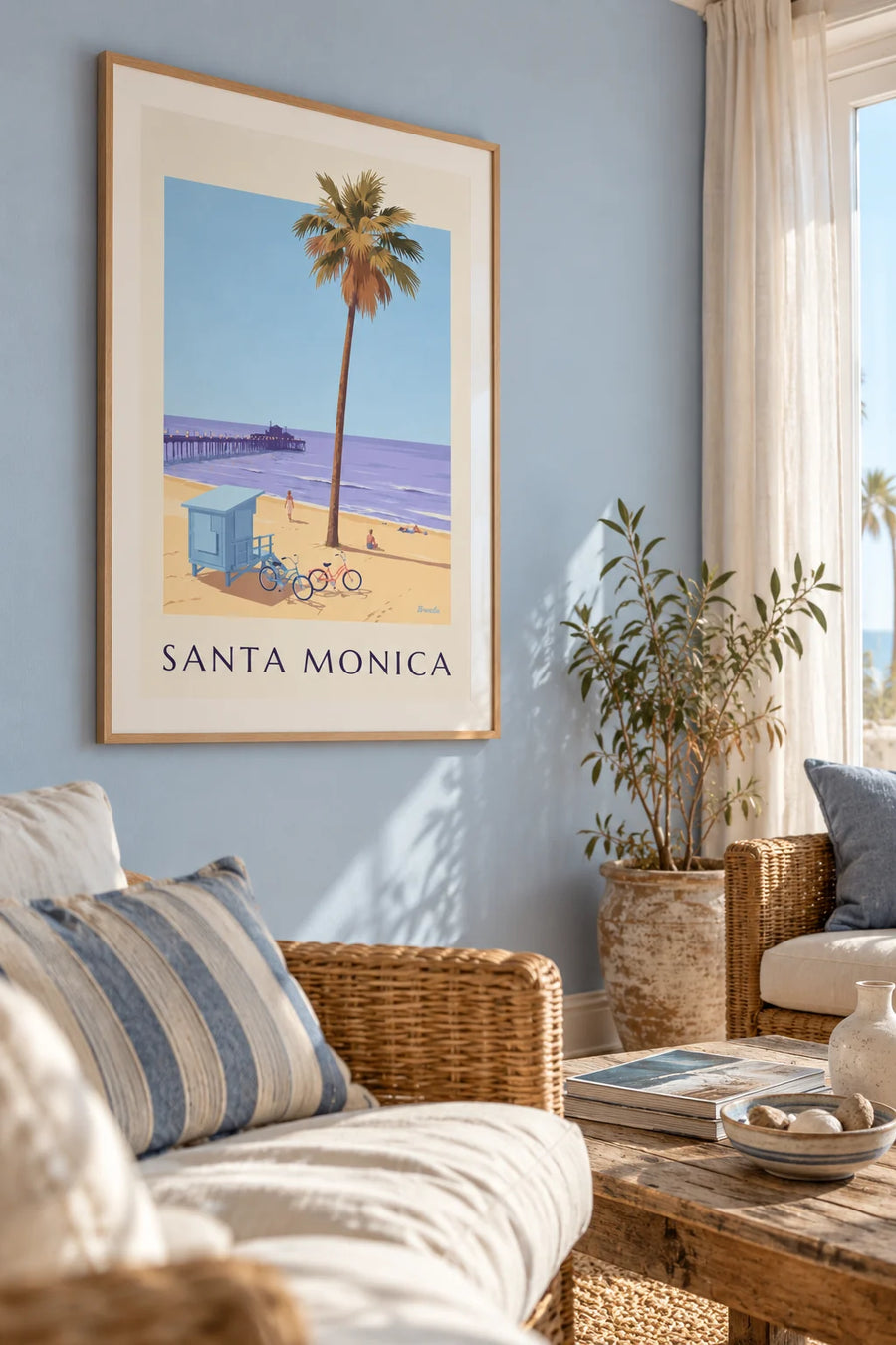 Affiche jetée de Santa Monica au coucher du soleil : encadrée au mur