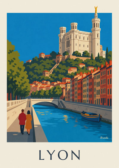 Affiche quais de Saône et funiculaire de Fourvière à Lyon : l'affiche entière