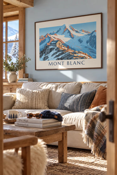 High-mountain hut facing Mont Blanc poster: framed on the wall