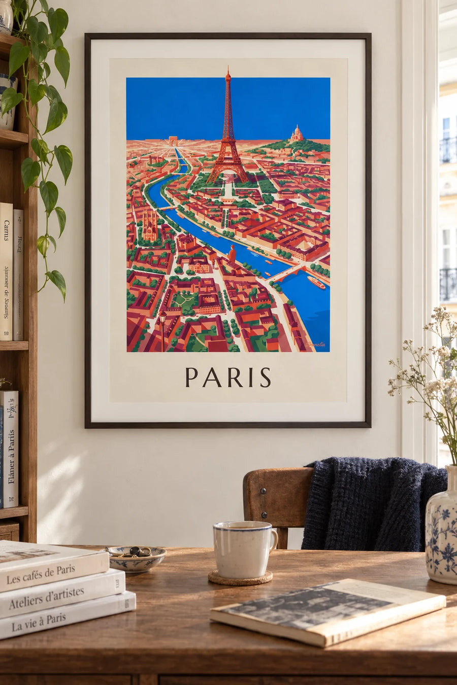 Affiche plan illustré de Paris, la Seine et ses monuments : encadrée au mur