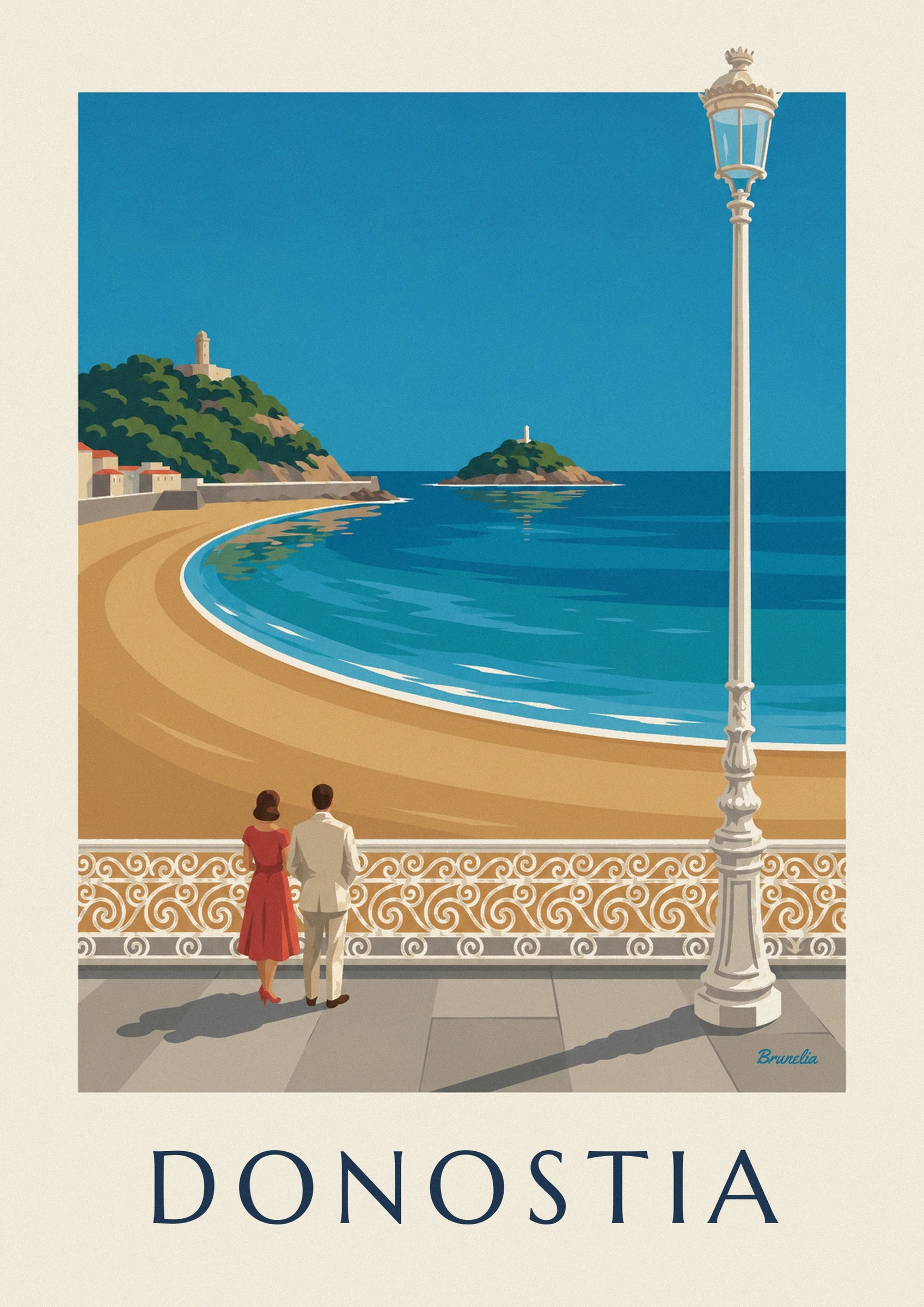 Affiche plage de la Concha à Saint-Sébastien : détail en gros plan
