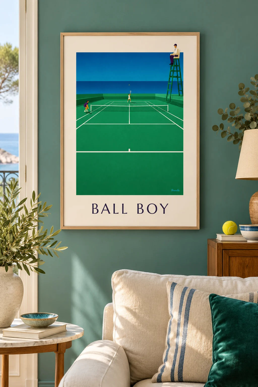 Ball boy on the tennis court poster on the wall