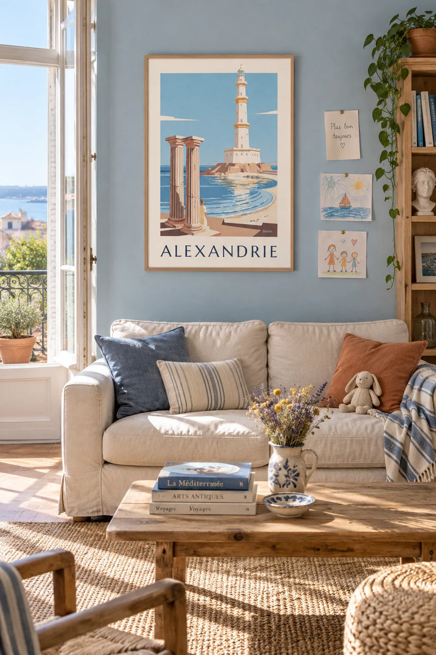 Poster of the ancient lighthouse and columns of Alexandria in Egypt: framed on the wall