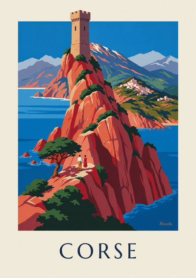 Affiche côte sauvage de Corse, falaises rouges et Monte Cinto : l'affiche entière